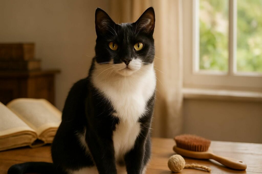 Découvrez l'histoire, les traits caractéristiques et les conseils d'entretien du chat européen noir et blanc, un compagnon élégant et affectueux.