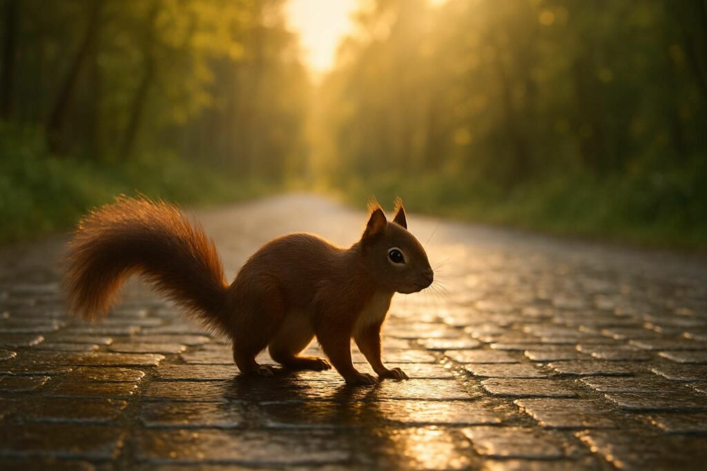 Découvrez la signification et l'interprétation de voir un écureuil traverser la route, un phénomène chargé de symbolisme et de messages cachés.